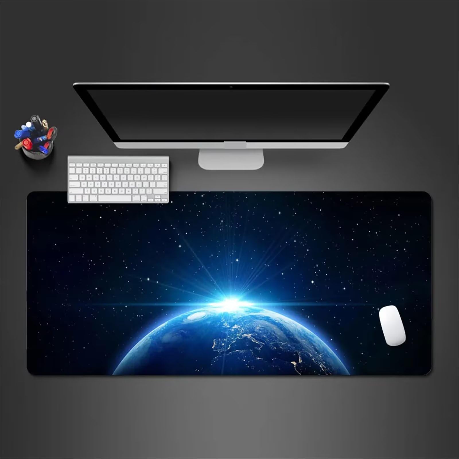 Tappetino per Mouse Gaming, Terra Blu Grande Tappetino Mouse XXL Tappetino per Mouse Antiscivolo Tastiera Tappetino per Scrivania con Bordi Cuciti per Ufficio Giochi PC Laptop 1200x600x5mm