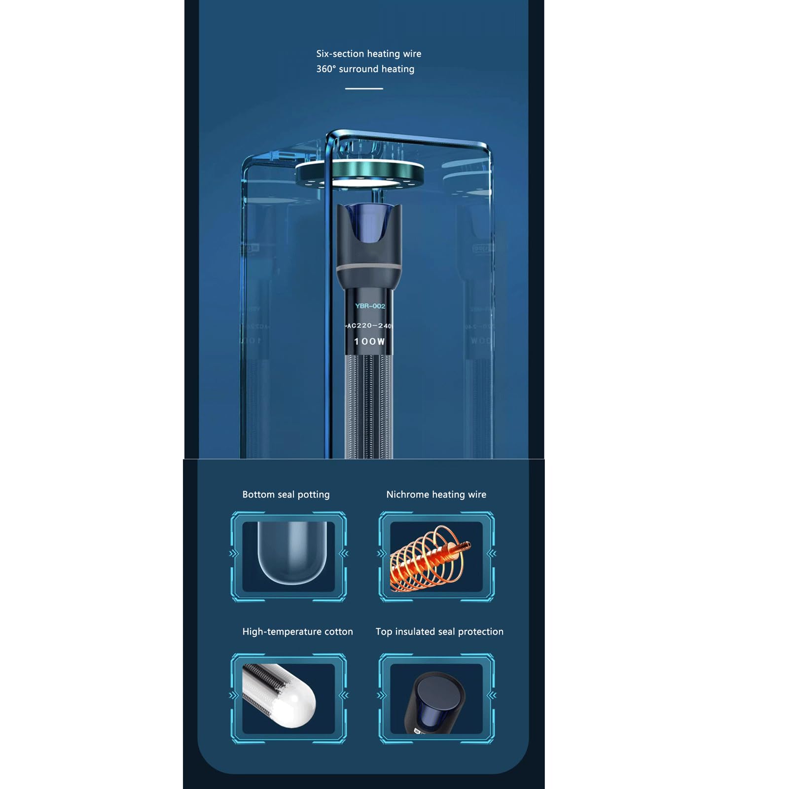 Asta riscaldante Asta riscaldante Automatica a Temperatura costante in Acciaio Inossidabile Riscaldatore per Acquario a Risparmio energetico, 200 W (500 W)