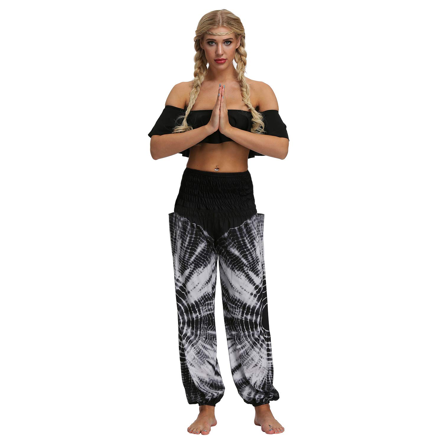 QIAOZHI Women's High Waist Print Elephant Harem Hippie Bohemian Yoga Casual Pants (YCI-080, One Size)