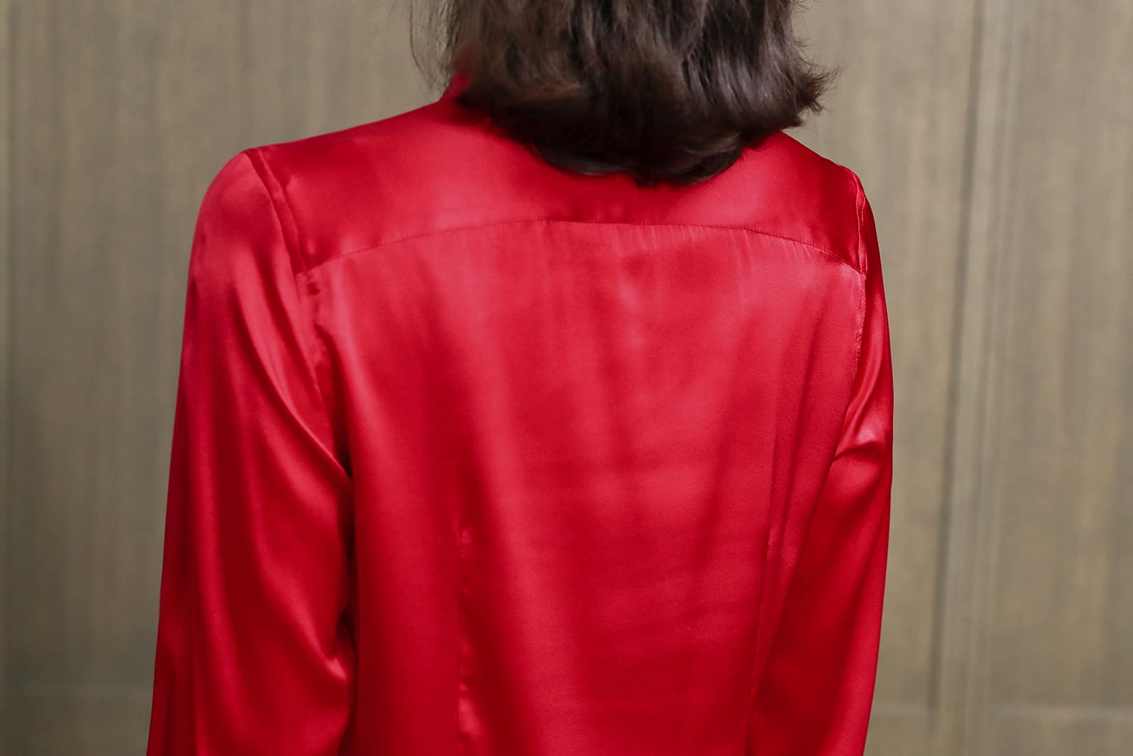 Valin Blusa de seda para mujer, camisa de seda sólida, con botones, blusa de manga larga, solapa de seda, S6630