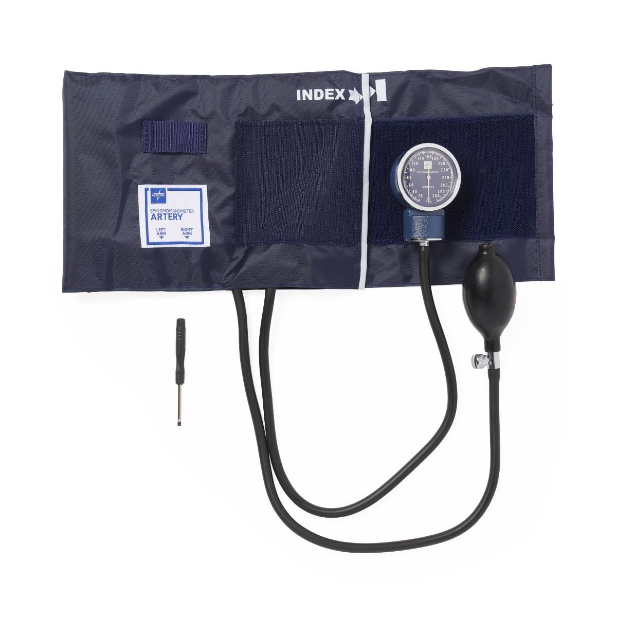 Medline Premier Handheld Aneroid Sphygmomanometer, Accurate Readings, Navy, Large Adult Blood Pressure Cuff