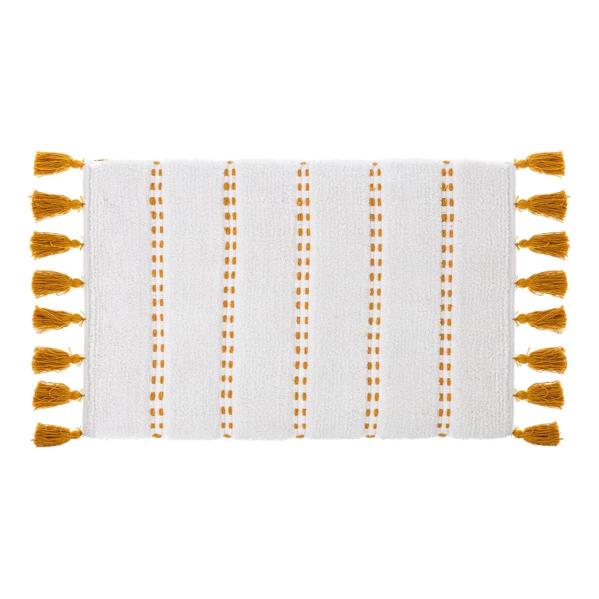 Five - Tappeto da bagno in cotone con pompon Ocra 50 x 75 cm