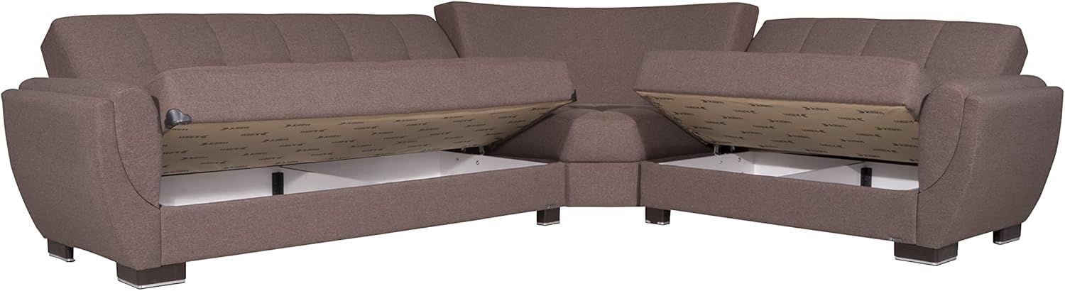 Ottomanson Convertible Sectional Sofa Bed with Hidden Storage & Click-Clack Sit-to-Sleep Sleeper Conversion – Rounded Arm, Firm Support L-Shaped Corner Couch Bed for Living Room & Guest Room, Brown
