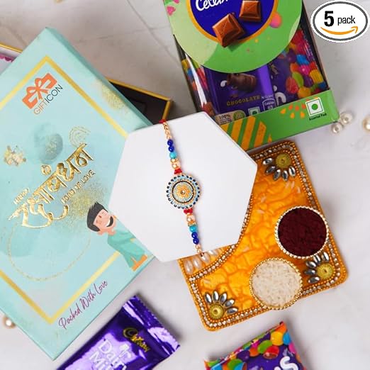 Gifticon Men Rakhi For Brother With Chocolate - Rakhi With Chocolate Gift Hamper - Single Rakhi For Bhaiya 1 Rakhi, 1 Celebration, 1 Greeting Card,1 Gift Box | Ib50-1R-Blupndl