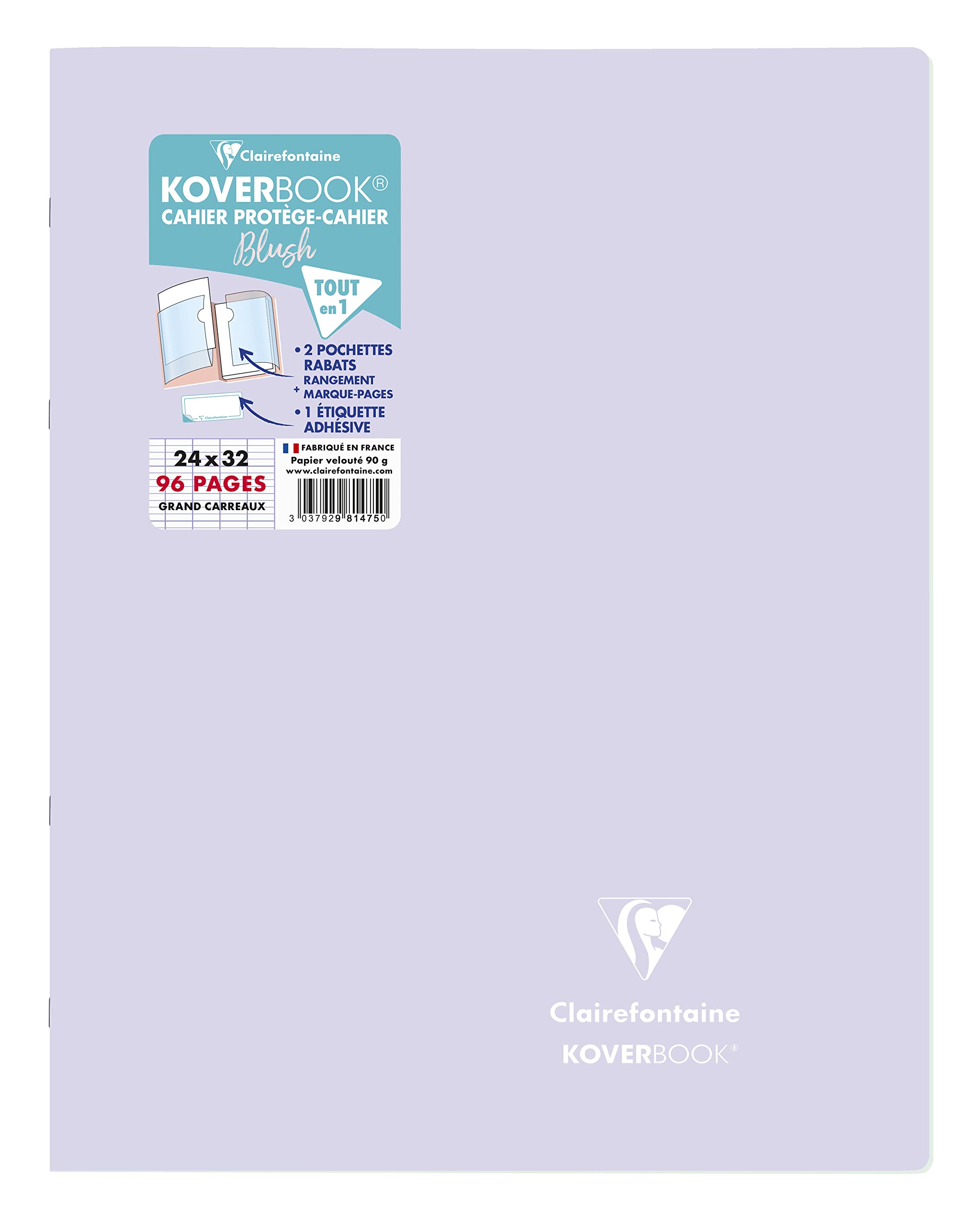 Clairefontaine 981475C, One Stapled Notebook Koverbook Blush Lilac, Dimensions: 24x32 cm, 96 Seyes Ruled Pages