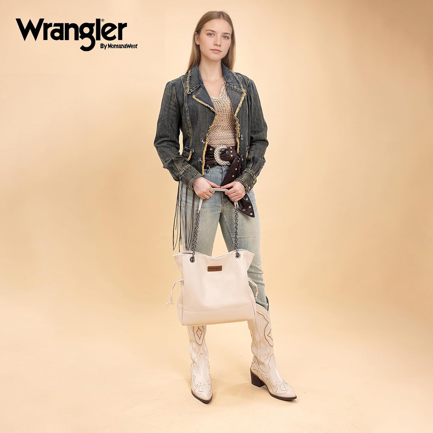 Montana West Wrangler Tote Bag for Women 2PCS Purses and Handbags Drawstring Shoulder Bag with Removable Pouch