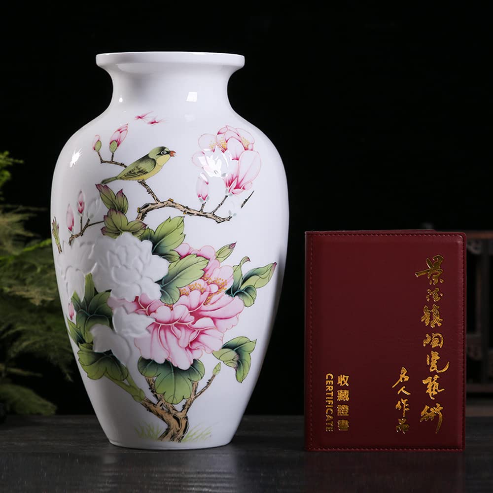 asdchZen Chinese Porcelain Vase Oriental Traditional Ceramic Jar, Jingdezhen Handcrafts, Decorative Gifts Handicrafts For Thanksgiving Birthday, Living Room Tv Cabinet Centerpiece Deco,B