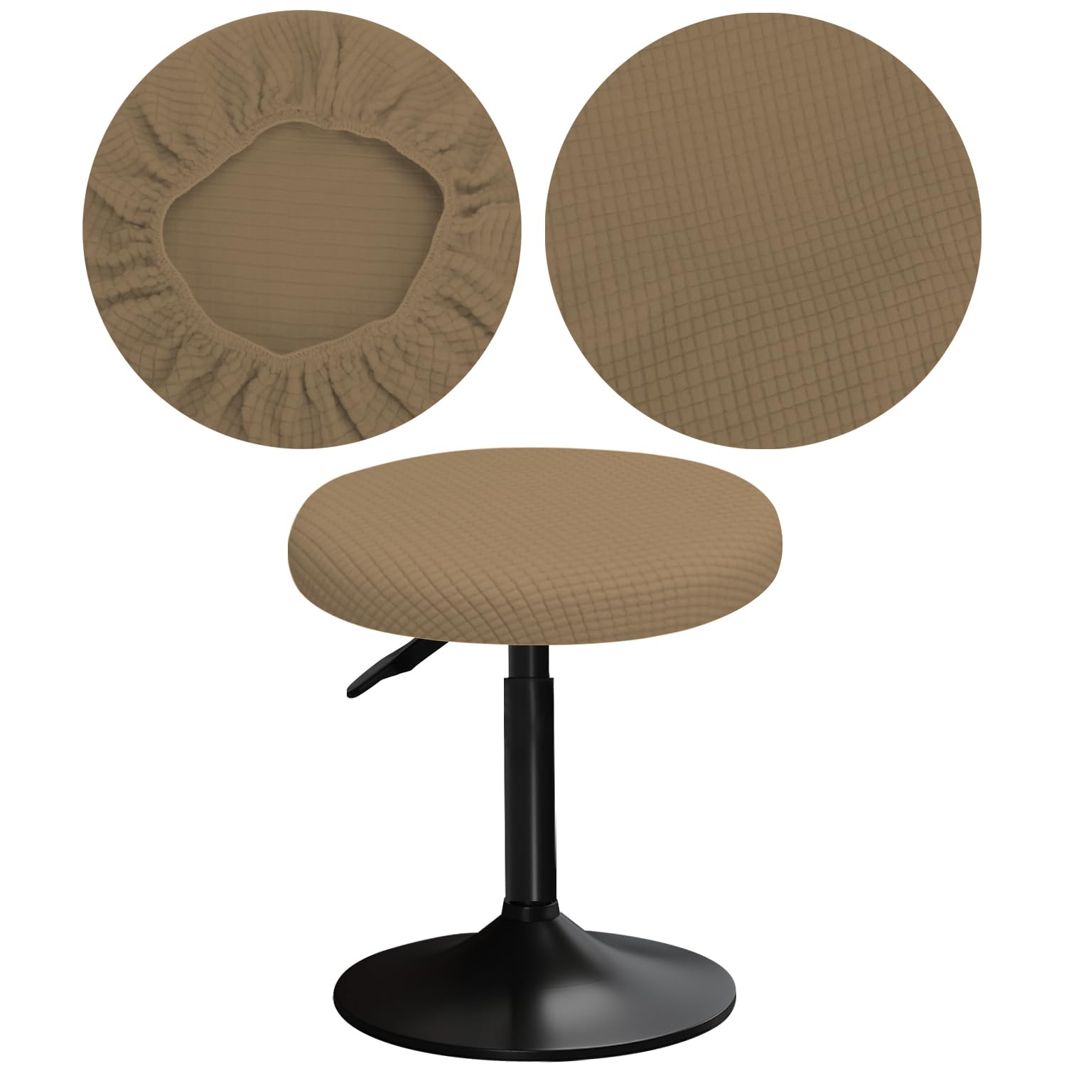 YINGAYOU Stool Covers Round 12-16" Bar Stool Seat Covers Round with Plush Squares, Elastic Soft and Comfortable Are Rich Color That Doesn’t Fade (1, Khaki)