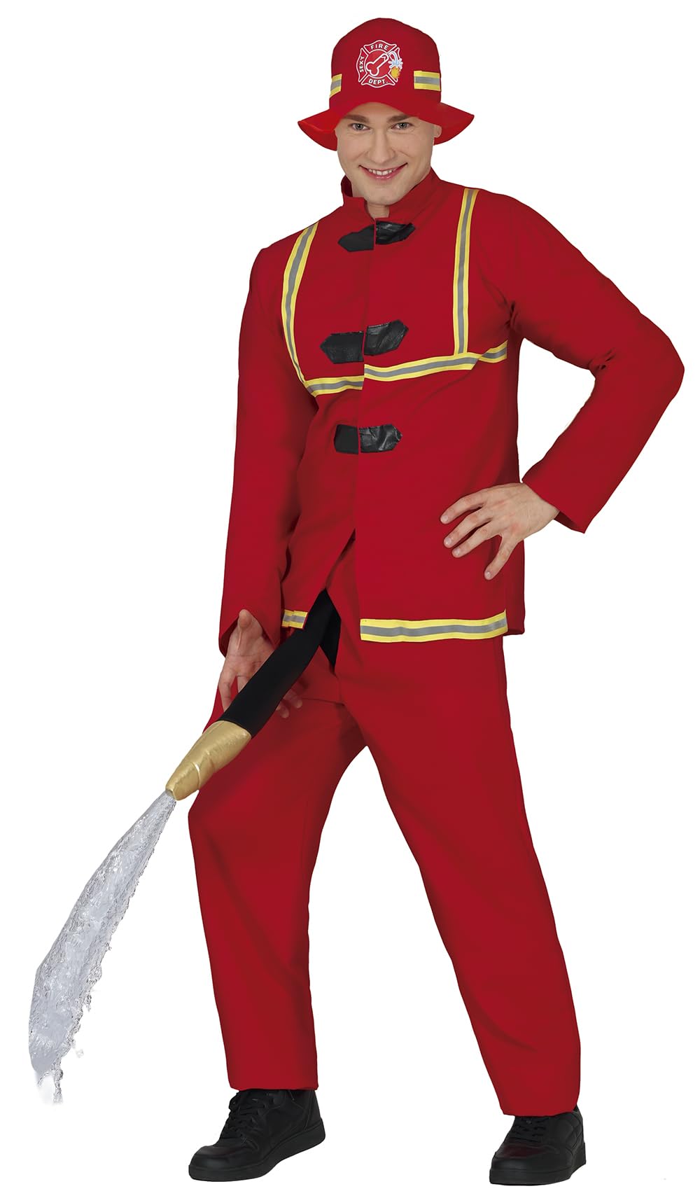 FIESTAS GUIRCA | Disfraz de Bombero con Manguera - Cinturón, Gorro y Pantalón - Disfraces de Firefighter para Despedidas de Soltero, Halloween, Carnaval y Fiestas de Disfraces