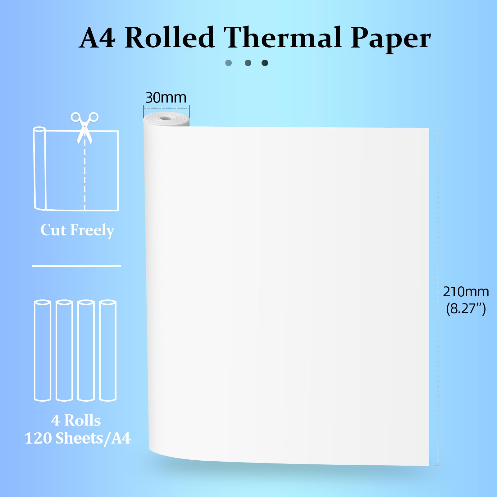 Thermal Printer Paper Roll, ATOMUS 4 Rolls 8.27''x1.18'' A4 Paper Size Multipurpose Thermal Paper for Thermal Printer 1 Roll-30 Sheets - Image 2