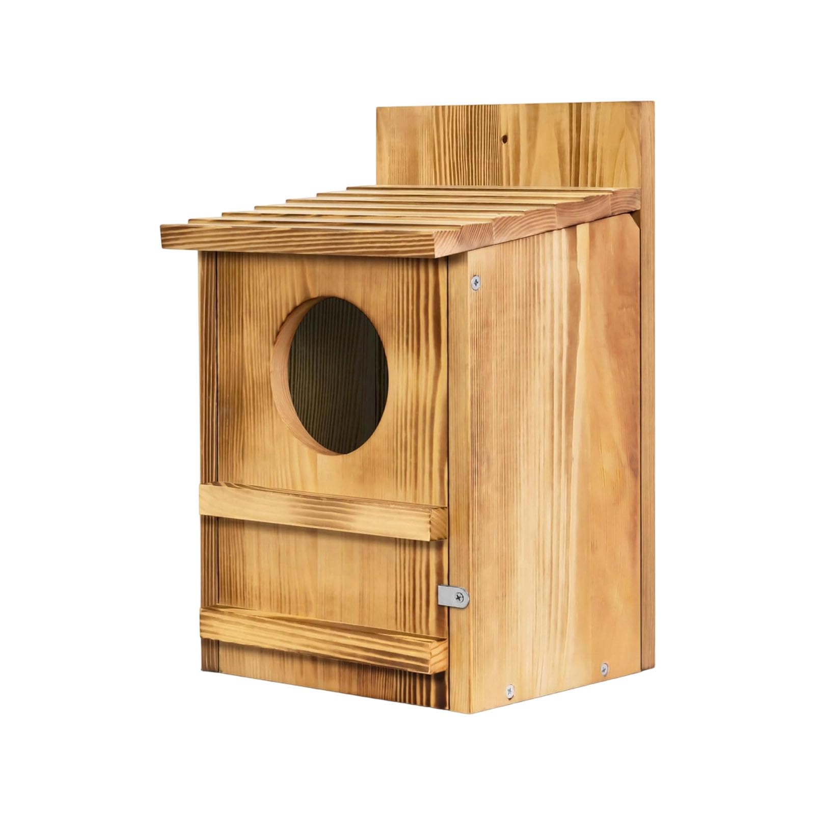 Mangiatoia per uccelli in legno con supporto per albero per decorazione da giardino all'aperto, casetta per gufi, per osservare gli uccelli selvatici