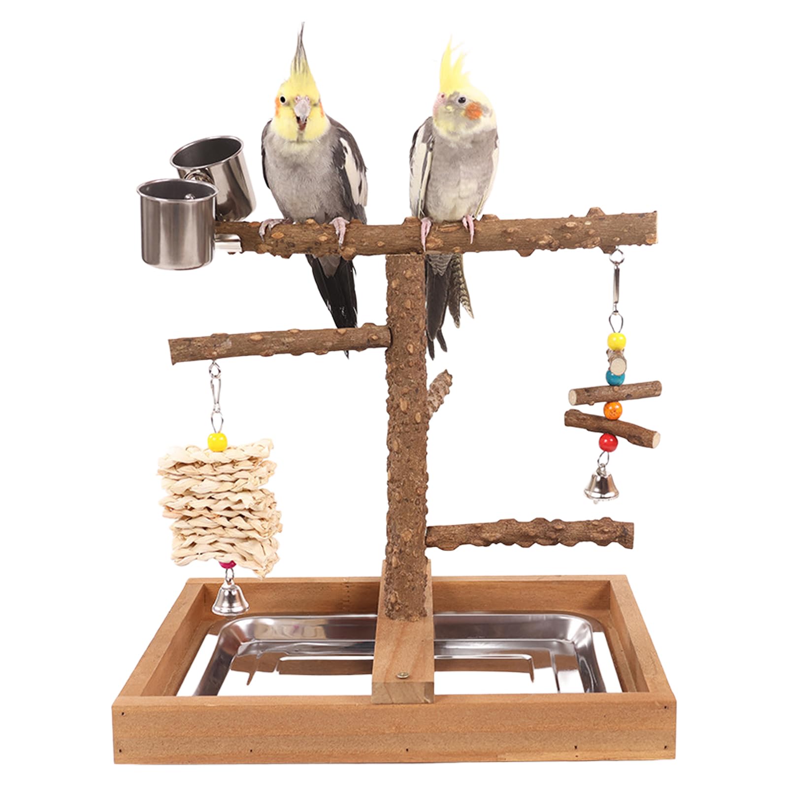 Juguetes para Loros y Periquitos, Percha para PáJaros, Accesorios para Jaula con Bandeja, Comederos, Juguetes para Masticar Colgantes, Amplia Zona de Juegos para Periquitos, CacatúAs y Cotorras