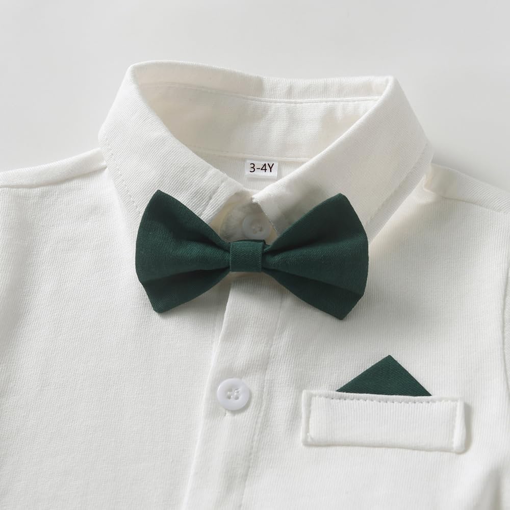 Ensemble Bébé Garçon Chemise de Noël Costume de Gentleman Vêtements Enfants Chemise à Manches Longues et Pantalon à Bretelles Nœud Papillon
