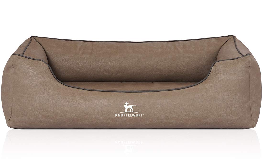 Knuffelwuff Orthopädisches Hundebett Rockland aus Kunstleder M-L 85 x 63cm Stone