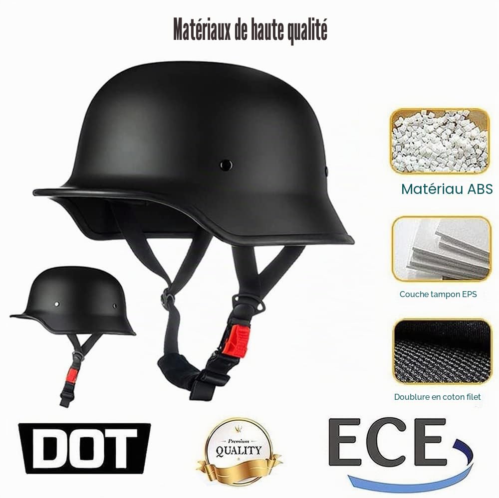 Demi-Casque Moto Allemand Vintage, Casques Ouverts Rétro Homologués ECE, Casquette pour Homme Adulte Boucle à Dégagement Rapide Réglable, pour Scooter de Vélo Cruiser, 57~64cm