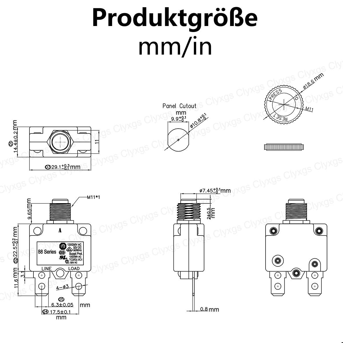Clyxgs-Thermo-protezione interruttore, 98 Serie 3A, 125/250 VAC, set di tasti a pressione con morsetti a sgancio rapido e copertura impermeabile dei tasti 32 VDC – 3 A, 2 pezzi, 30A-L, Nero