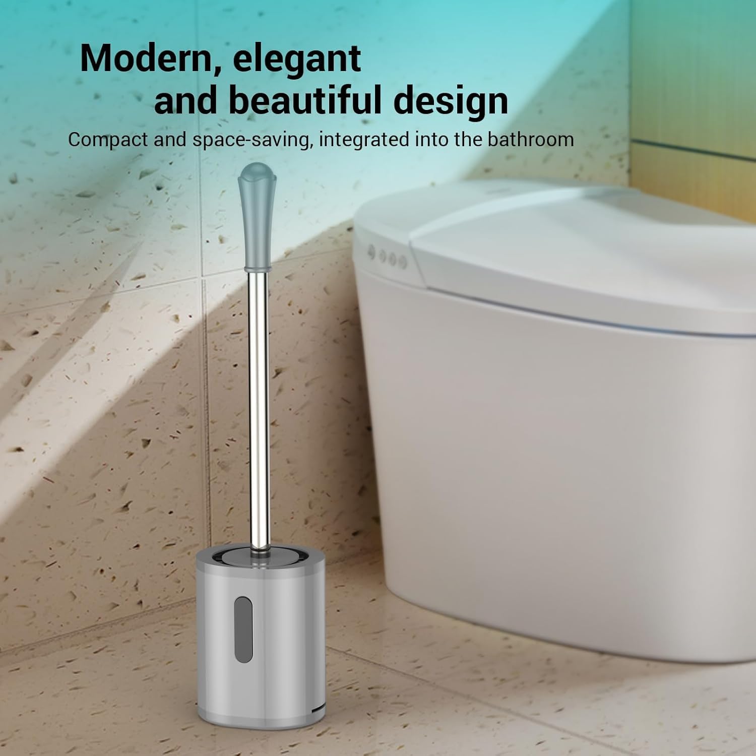 Toilet Brush and Holder, 3 Pack Compact Size Toilet Bowl Brush with Stainless Steel Handle, Space Saving for Storage, Drip-Proof, Toilet Scrubber for Cleaning Bathroom Grey