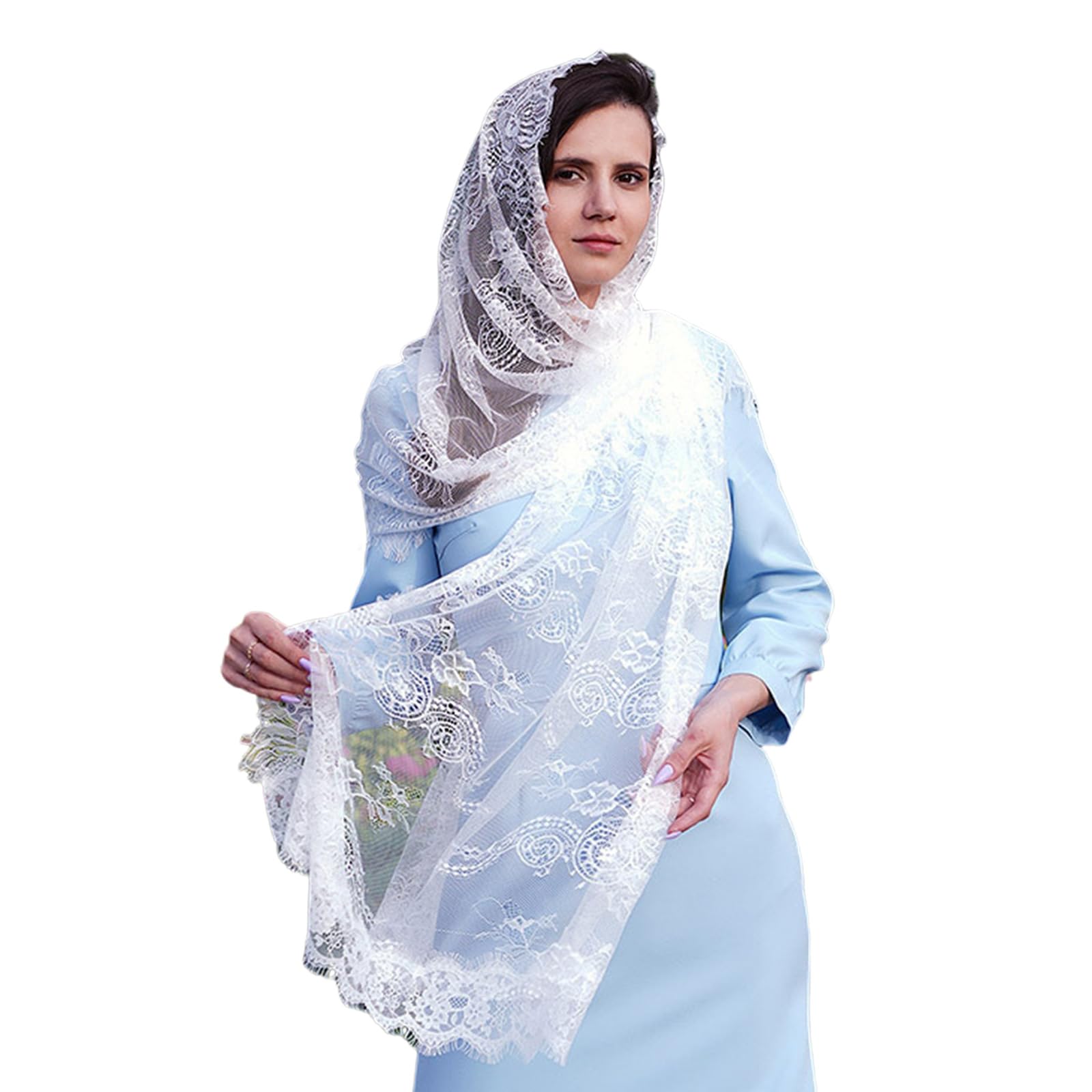 MARCBUSE Seethrough Lace Flower Veils Mass Head Scarf Head Covering Bridal Veils For And Religious Event All Matching
