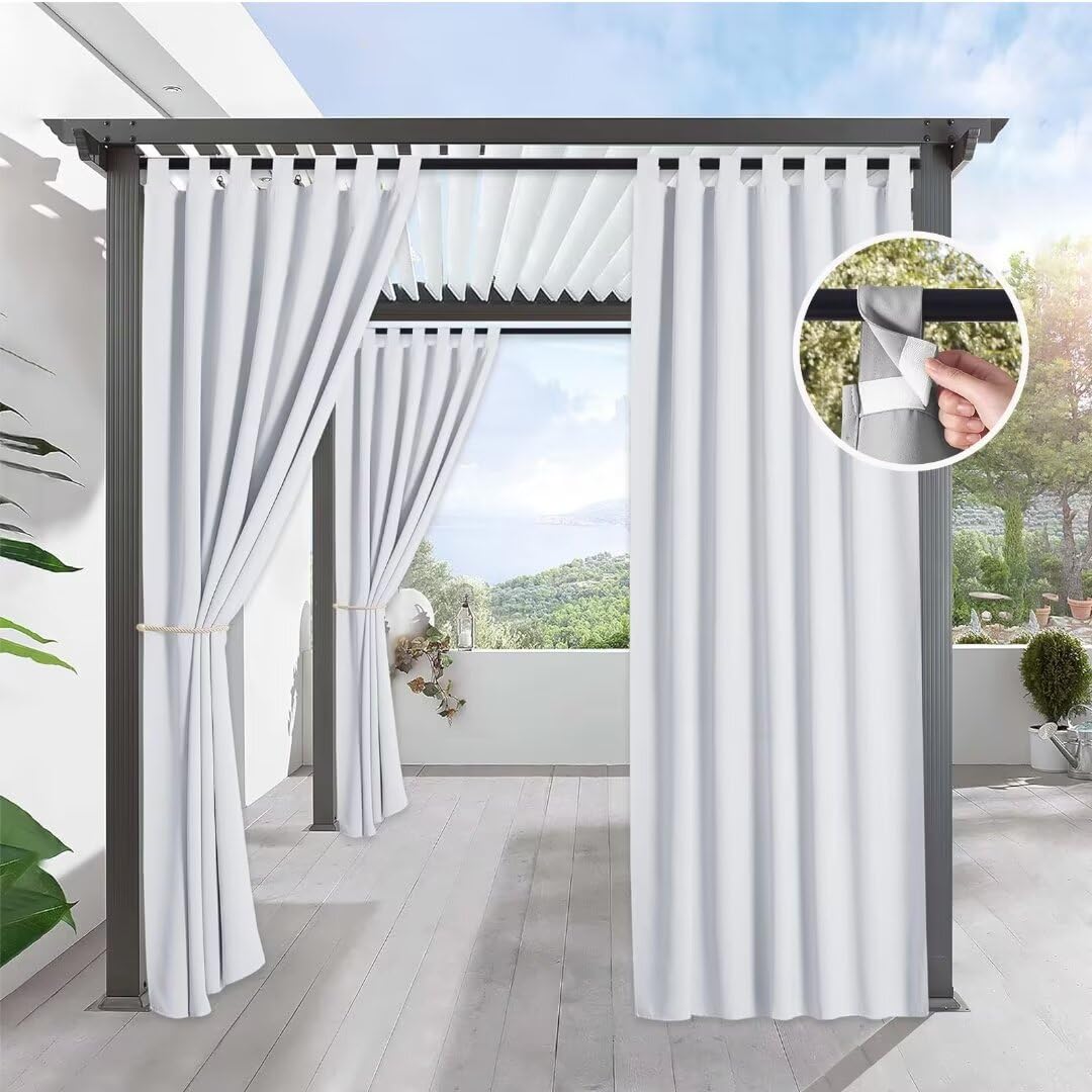 Blackout Curtains W52 x L72 Inch, Waterproof Outdoor Curtain, Blackout Privacy Panel, Darkening Drapes for Bedroom Living Room, White, 1 Panel