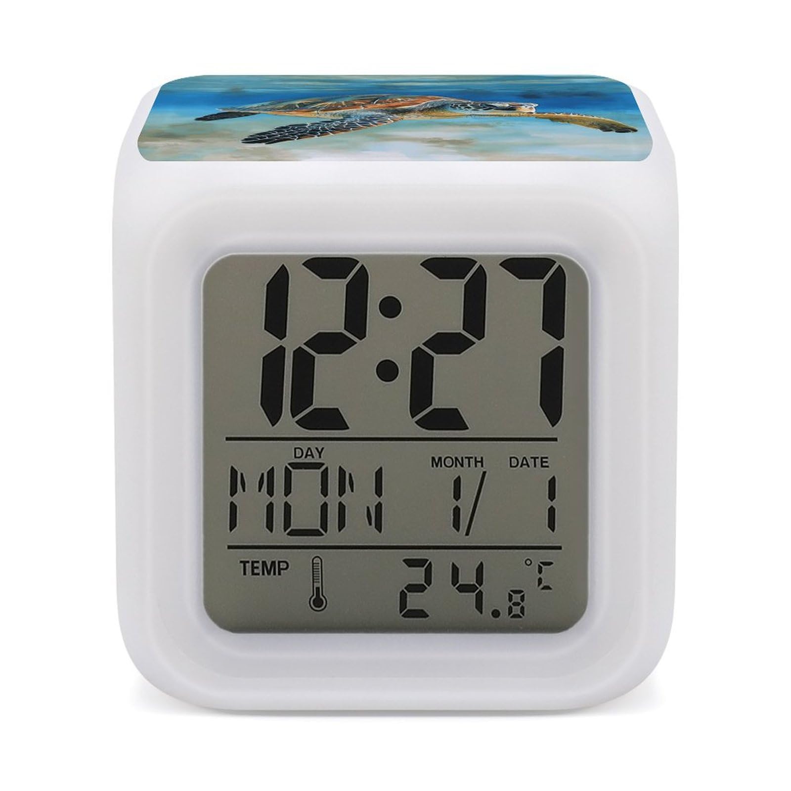 Réveil LED tortue de mer : horloge forte avec affichage de la température