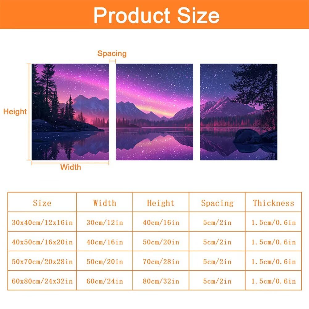 Wandbilder Lila 60x80cm, 3Pcs Leinwand Bilder Groß Wanddeko Wohnzimmer, Sternenhimmel Leinwand Bilder mit Rahmen, Moderne Wandbilder Wohnzimmer Poster Set mit Haken, Wand Deko Schlafzimmer, -2206