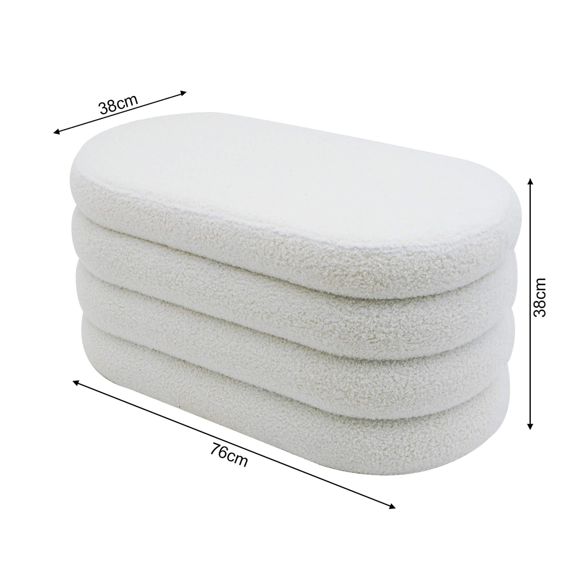 Rebecca Mobili Cassapanca Pouf, Pouf Ovale Lungo, Bianco, Tessuto Poliestere MDF, con Vano Contenitore, per Salotto Camera da Letto - Misure HxLxP: 38 x 76 x 38 cm - Art. RE7054