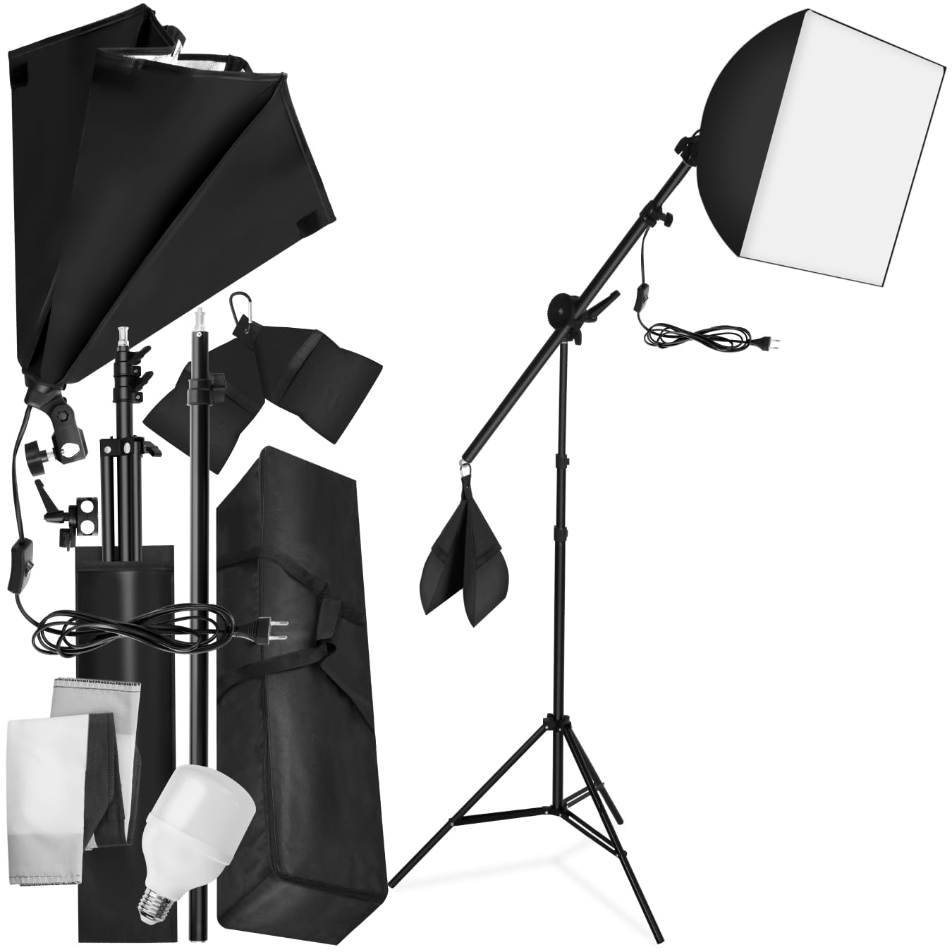 tectake® Profi Fotostudio Set 1x Studioleuchte Kamera Alu Stativ inkl. LED Beleuchtung, Softbox, Tasche, für natürliches Licht, Zubehör für Streaming, Foto, Selfie, Video, Webcam, Indoor und Outdoor