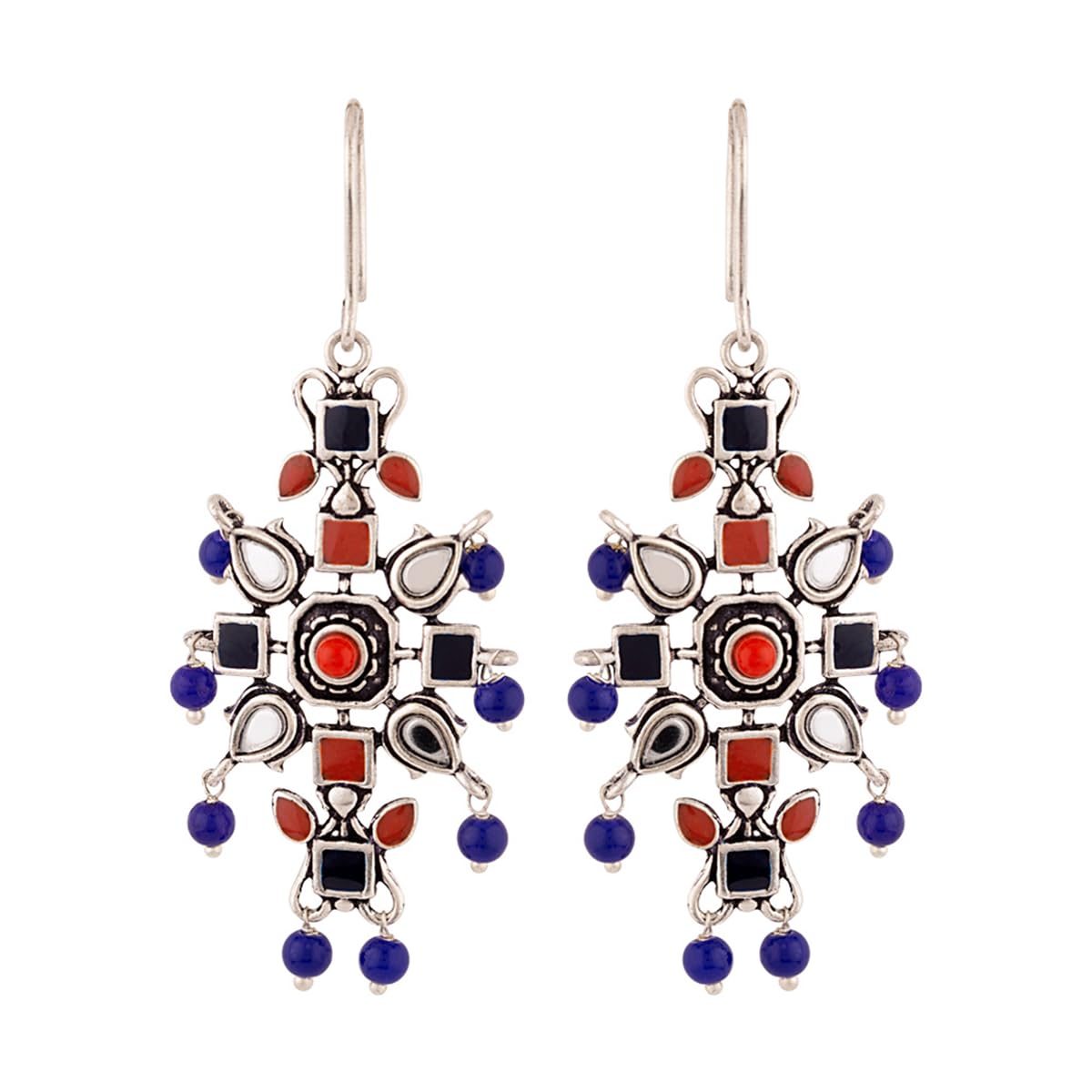 Voylla Oxidised Silver Plating Kesar Tribal Jewelry Inspired Earrings Blue Red Pearl Beads Studed for Women and Girls (B07HF9R78W) Amazon Price History, Amazon Price Tracker