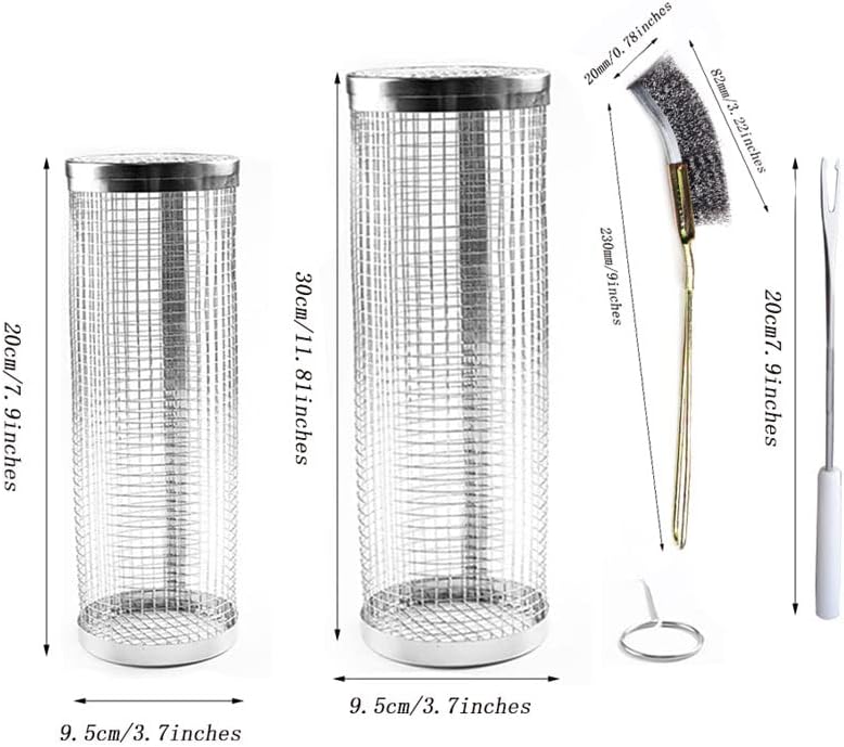 Round Stainless Steel Grill Basket Rolling Grilling Baskets for Outdoor grillingwith Cleaning Brush Cooking net Basket Camping Grill for Vegetables, Fries, Fish (11.8in/7.9in,2pcs)