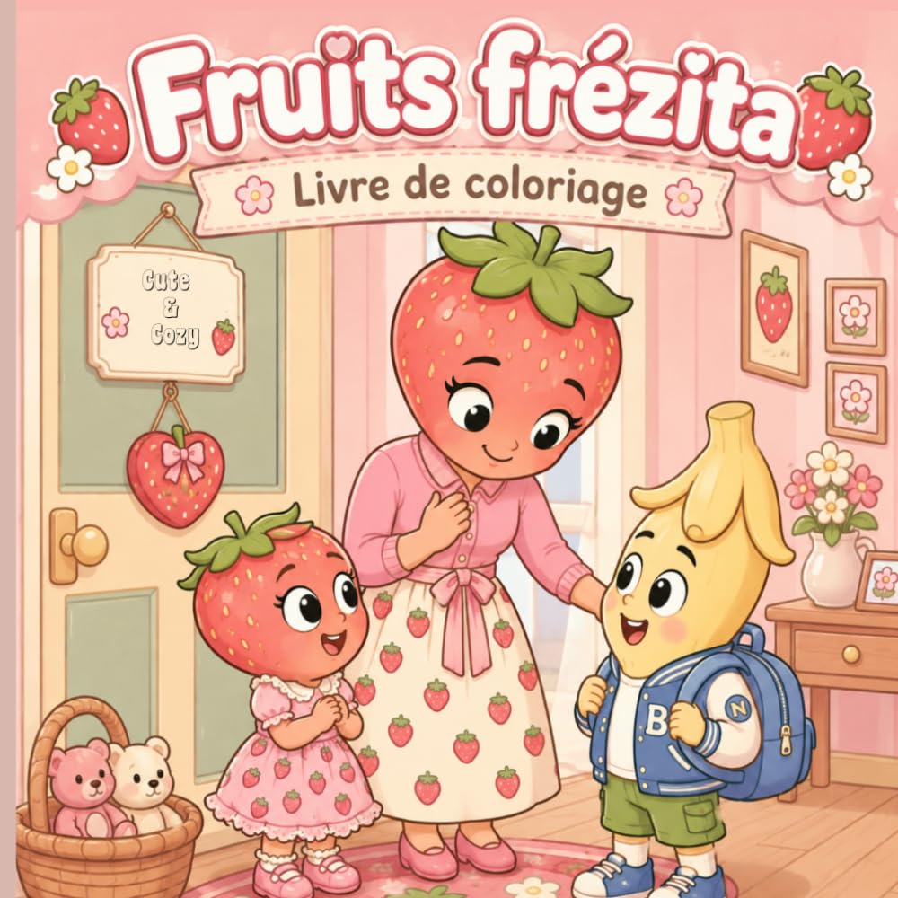 Fruits fresita: Livre de coloriage kawaii et cozy pour enfants et adolescents: Des scènes adorables, relaxantes et pastel à colorier avec des ... & Cozy Simple et Relaxant pour Tous les Âges