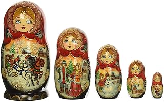 G.Debrekht 140075 5 Piece Russian Matryoshka Wooden Stacking Winter Play Nested Dolls Set