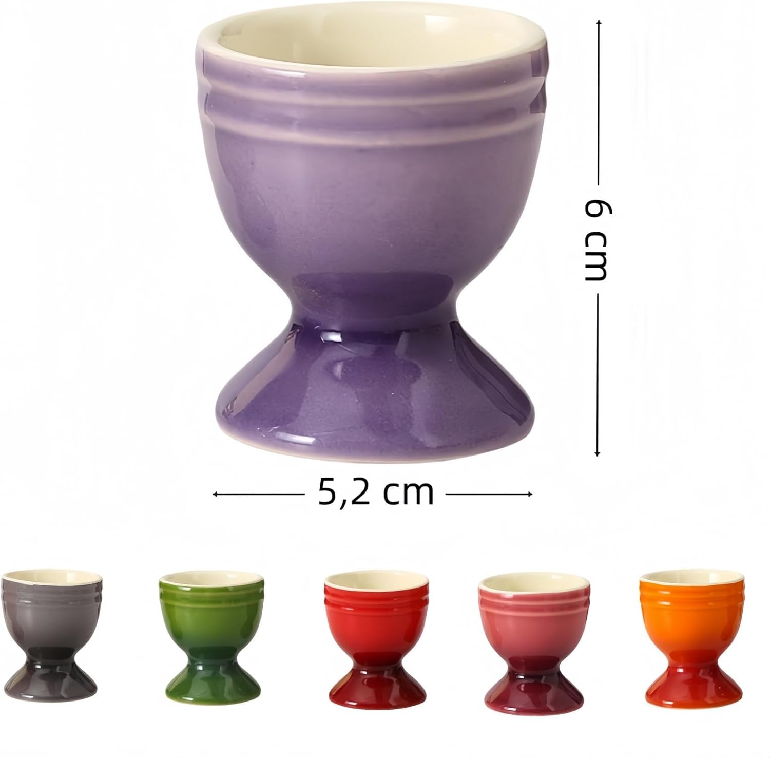Lot de 6 coquetiers en céramique, 6 couleurs, avec creux stable, pour cuisine, petit déjeuner et fête, passe au lave-vaisselle