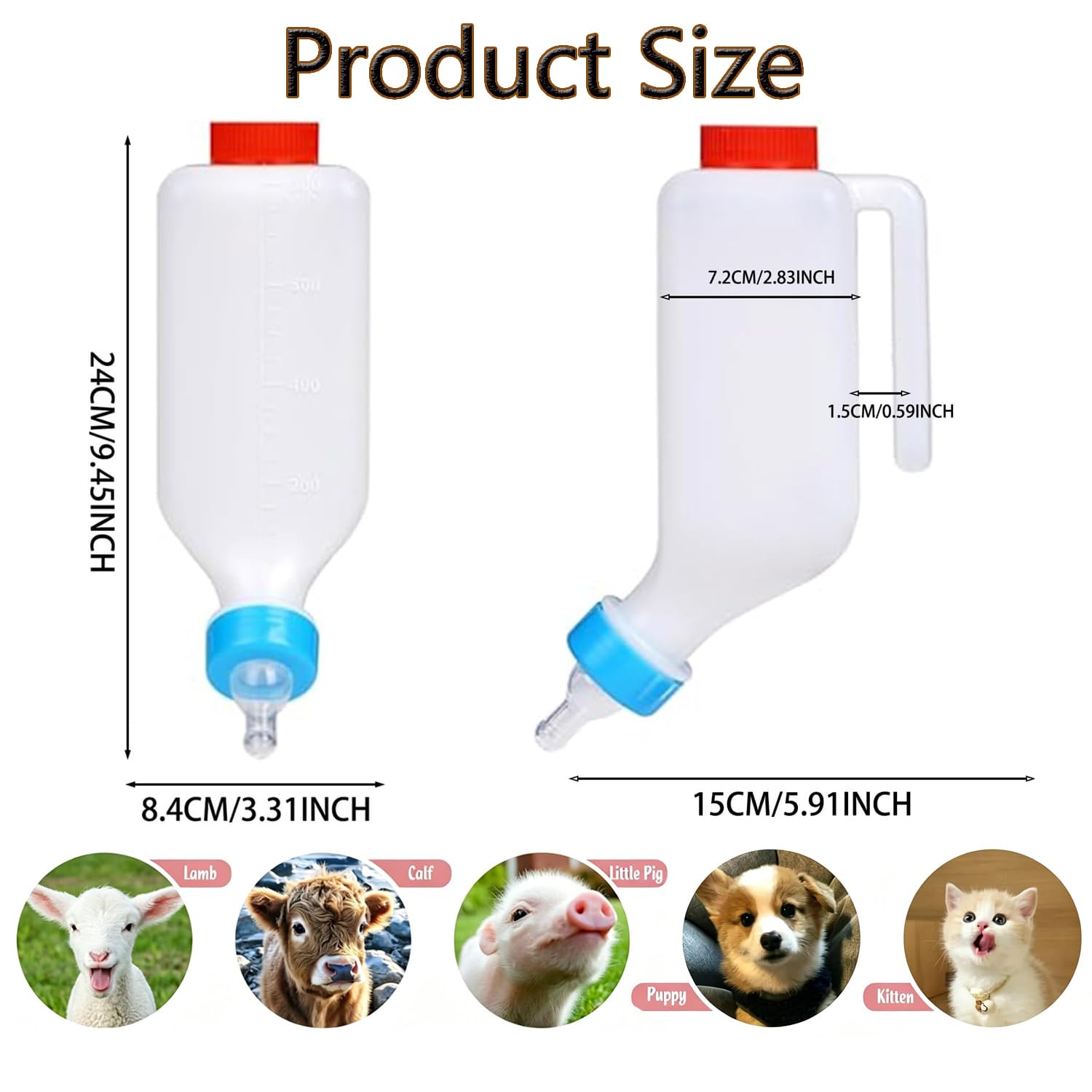MEISO 3 Pièces Biberon d'agneau & Chèvre 500 ML, Bouteille d'alimentation d'agneau, Système de Boisson Suspendue, Seau à Lait en Bouteille pour Allaitement d'Agneaux & Bébé Chèvre (500 ML)