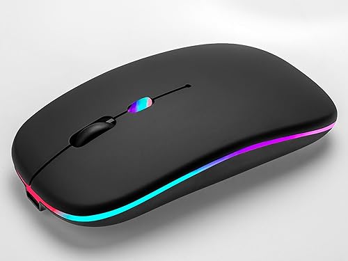 Miniatura 8 de Ratón inalámbrico Bluetooth recargable para laptop con uso LED portátil (BT5.2 y USB 2.4G) Conexión de modo dual Ratón silencioso delgado para