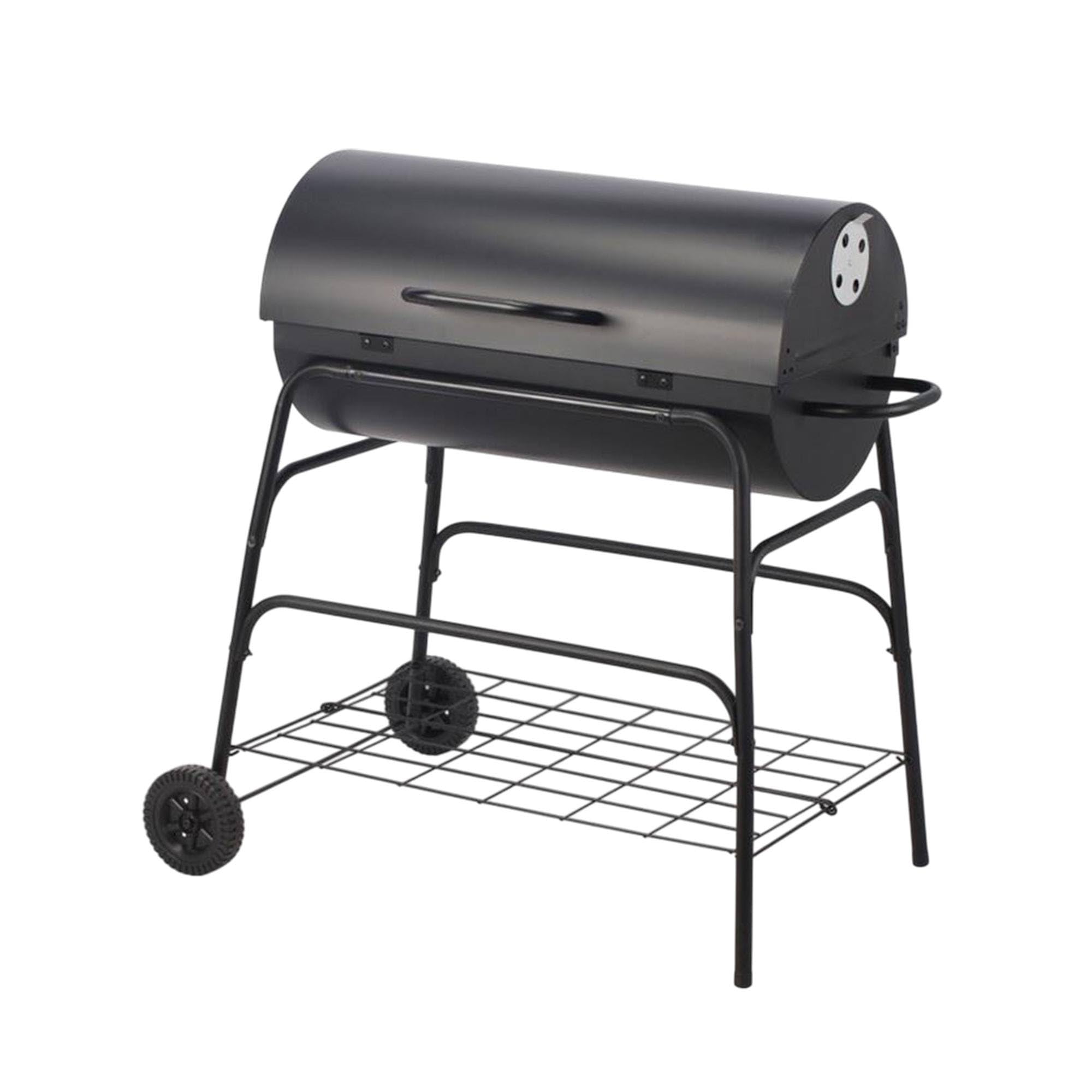 Well Home Barbacoa de cilindro con ruedas, color negro y parrilla de cocción chapada H.97cm