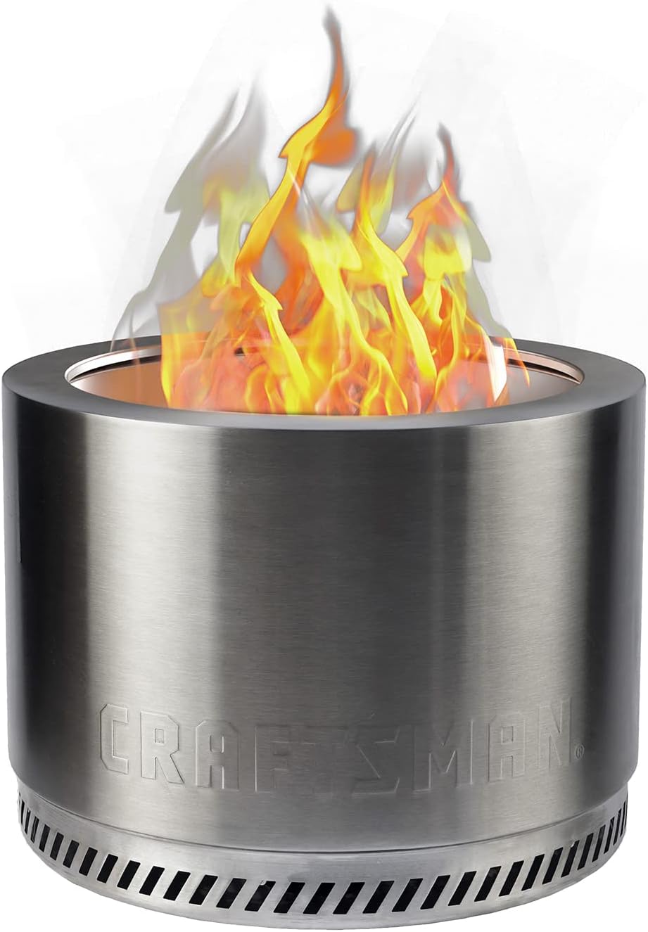 CRAFTSMAN 19.5 Smokeless Wood Fire Pit Portable Stainless Steel Camping