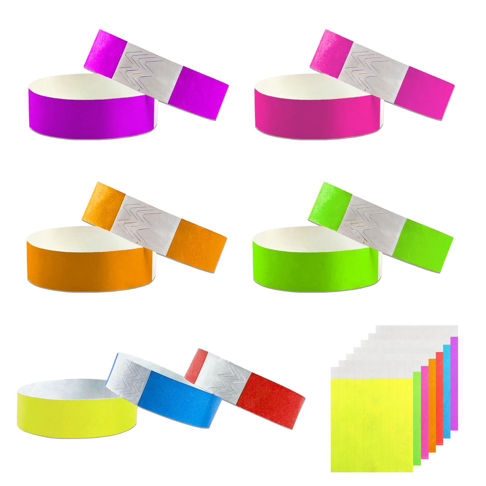 150 pulseras de papel para eventos, 7 colores marcadores plastificados, 19 x 250 mm, pulseras de identificación para eventos para conciertos y fiestas