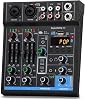 4 Channel USB Interface Mixer, DJ Sound Controller Mini Mixer Professional Digital Audio Portable Sound Mixing Console with Sound Card & Bluetooth Function for PC Recording - Depusheng M4, Black