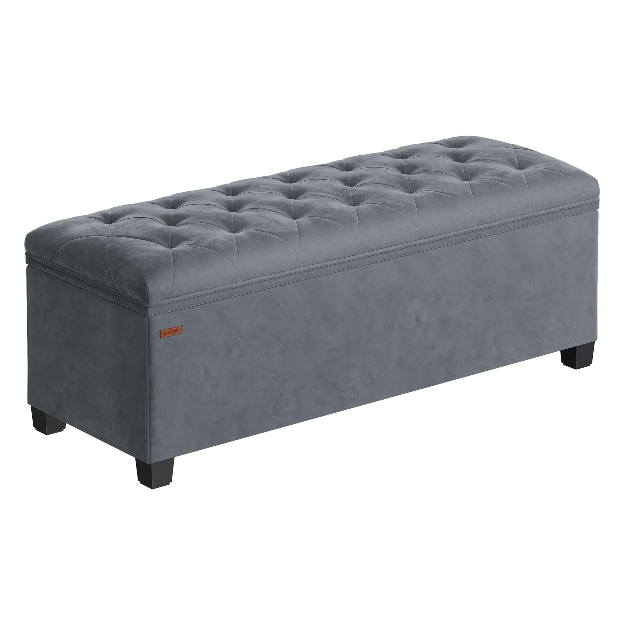 SONGMICS Velvet Storage Ottoman Bench, Foot Rest with Legs, 15.7 x 43 x 15.7 Inches, End of Bed Bench, Storage Chest, Load up to 660 lb, for Living Room, Bedroom, Entryway, Slate Gray ULSF08