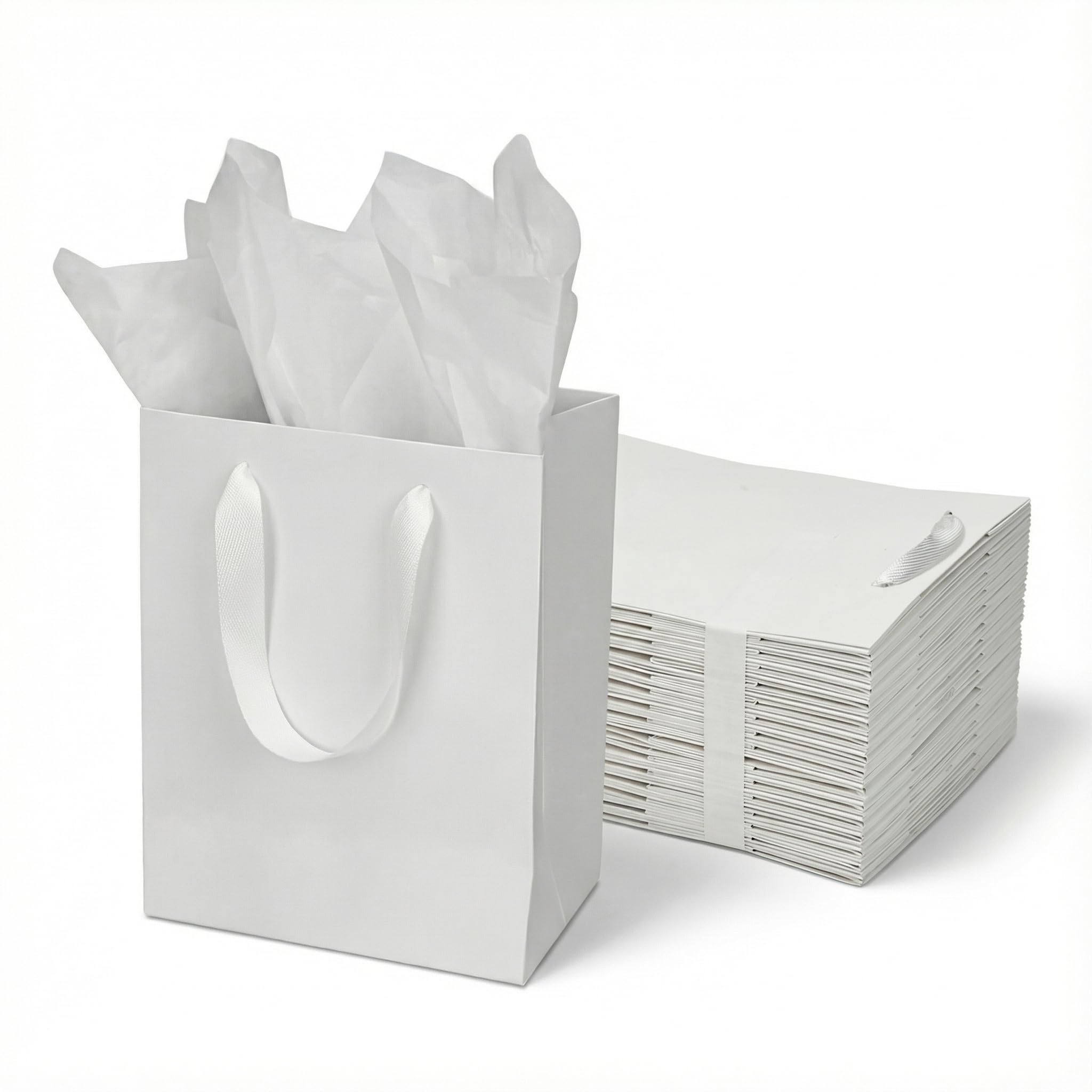 Papertide 30 Pack White Medium Gift Bags 17.8x10.2x22.9cm with Tissue Paper