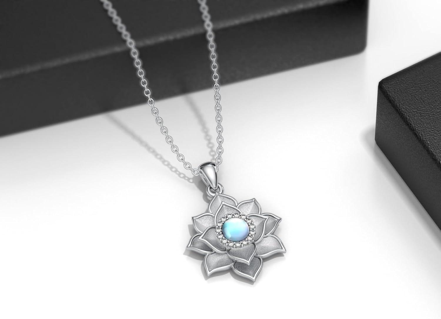 Lotus Necklace for Women 925 Sterling Silver Moonstone Lotus Flower Pendant Necklace Moonstone Jewelry Gift for Mom Wife - Image 5