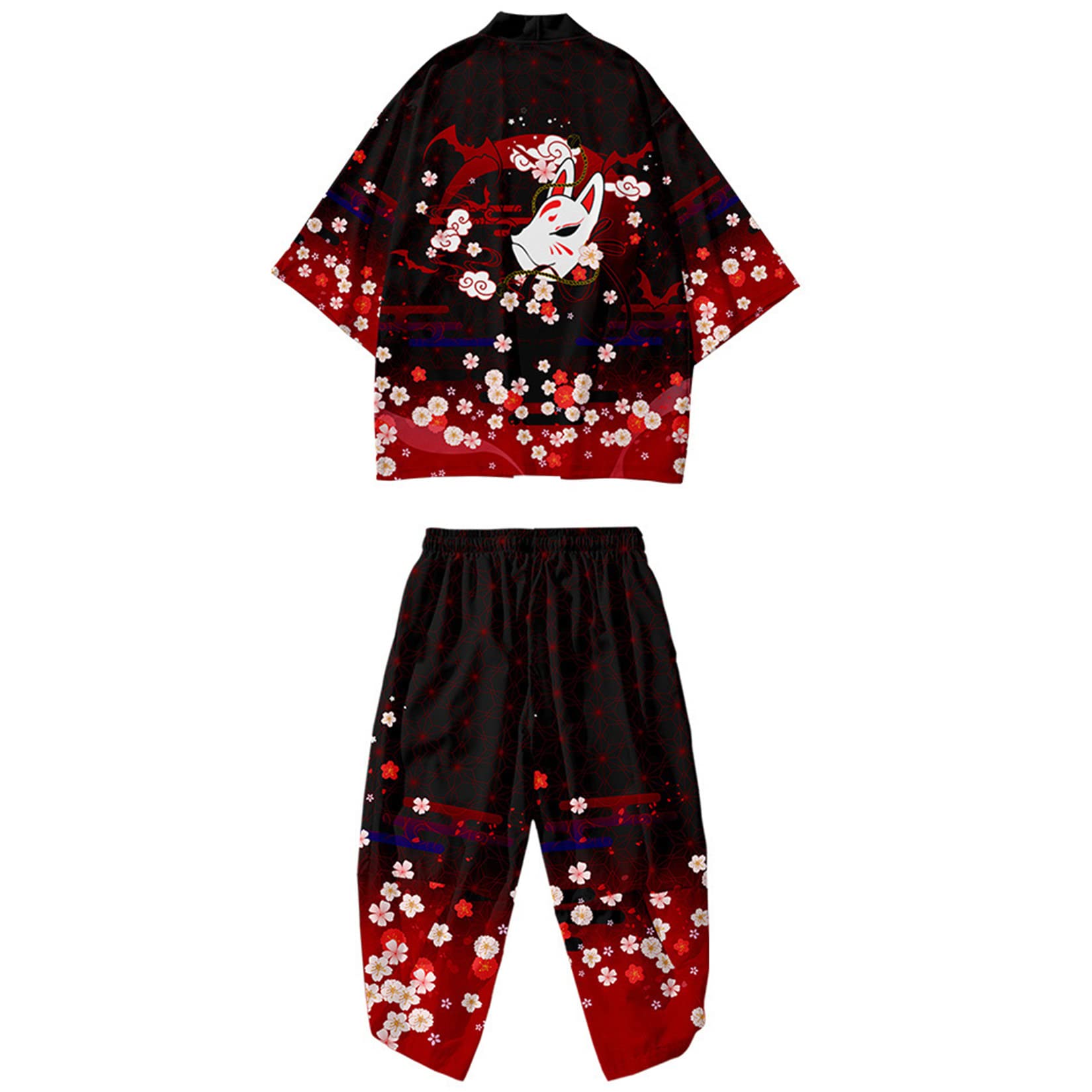 Men's Japanese Kimono Jacket Set Stylish Open Front Coat With Shorts Chinese Style Printed Cardigan Suit