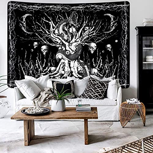 Uspring Skull Tapestry Tree Of Life Tapestry Black And White Tapestry Snake Gothic Tapestry Trippy Moon Tapestry Wall Hanging For Room, Bedroom (51.2 × 59.1 Inches) #TOP1