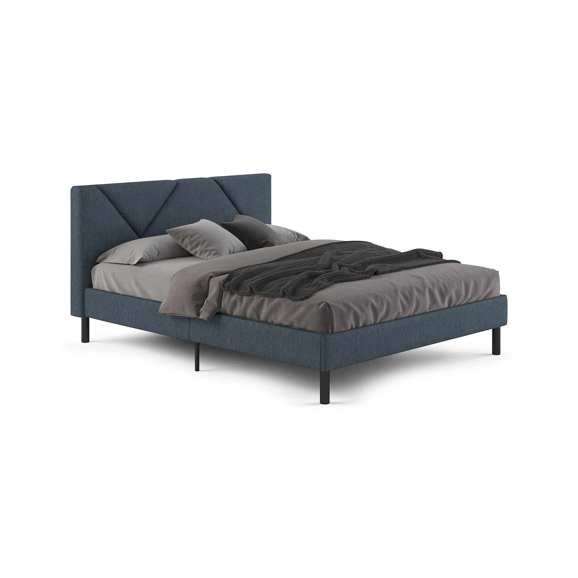 Dmora - Letto alla francese Calitri, Sommier per camera da letto, Giroletto per stanza, Struttura porta materasso, Adatto a materasso Cm 140x190, Blu