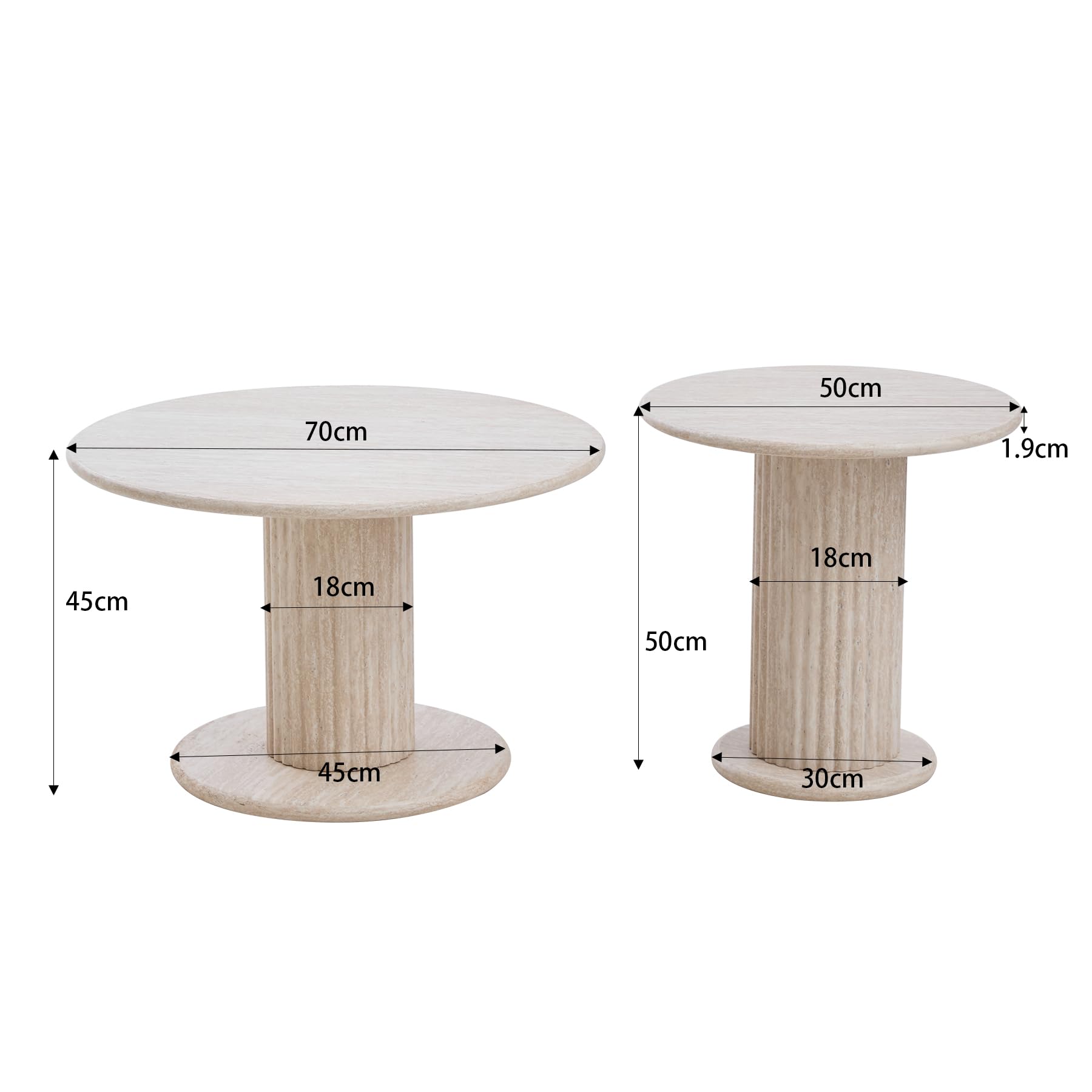 Set di 2 Tavolini da Caffè Moderni Impilabili, Tavolini Rotondi con Base Cilindrica in MDF, Compatti e Salvaspazio per l'Angolo del Soggiorno o della Camera da Letto (Giallo chiaro)