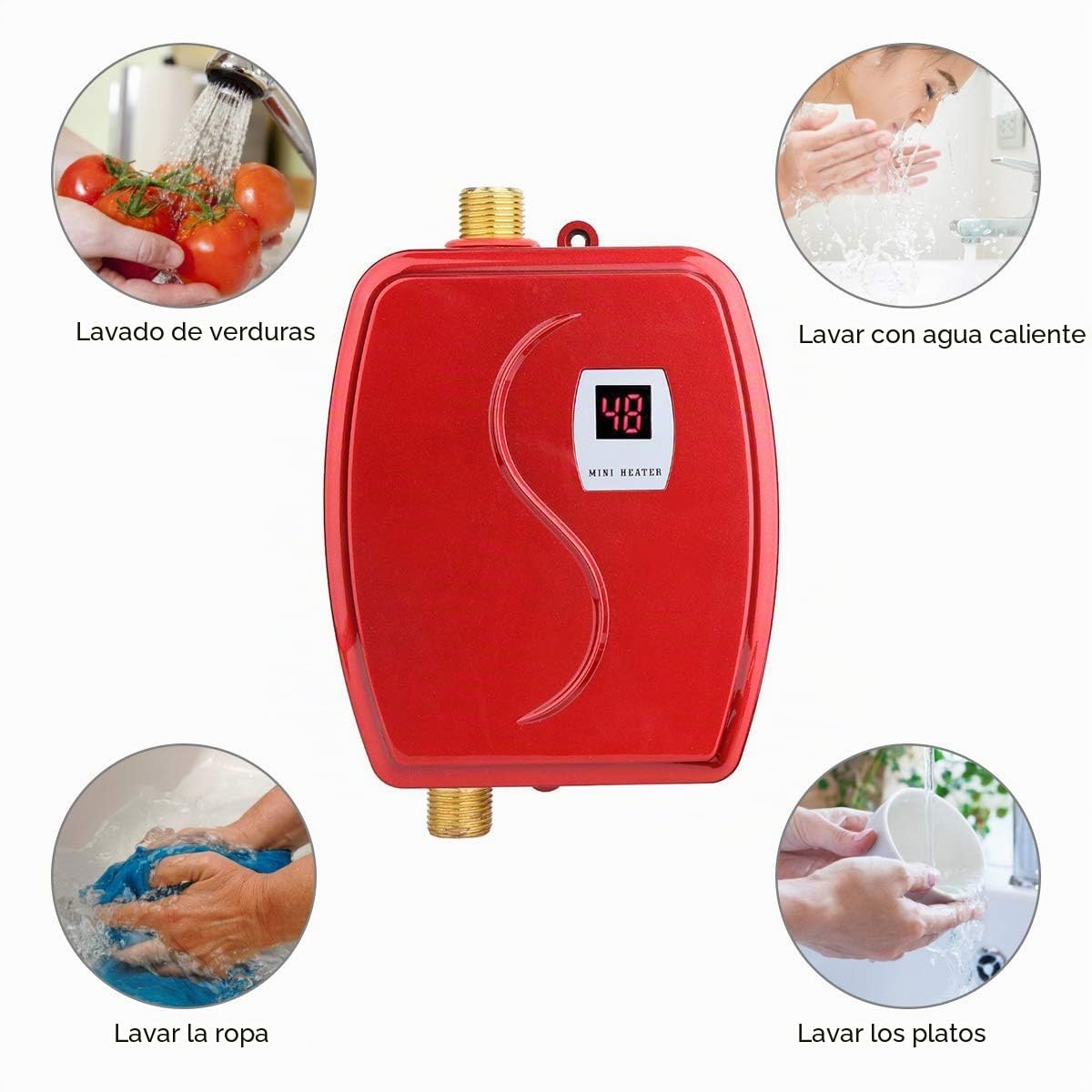Haofy Calentador de Agua Instantáneo Eléctrico, 3800W 220V Mini Termo Eléctrico Sin Tanque, de Agua Caliente de la Ducha con LCD Pantalla para Lavado de Cocina/Baño, Debajo del Fregadero
