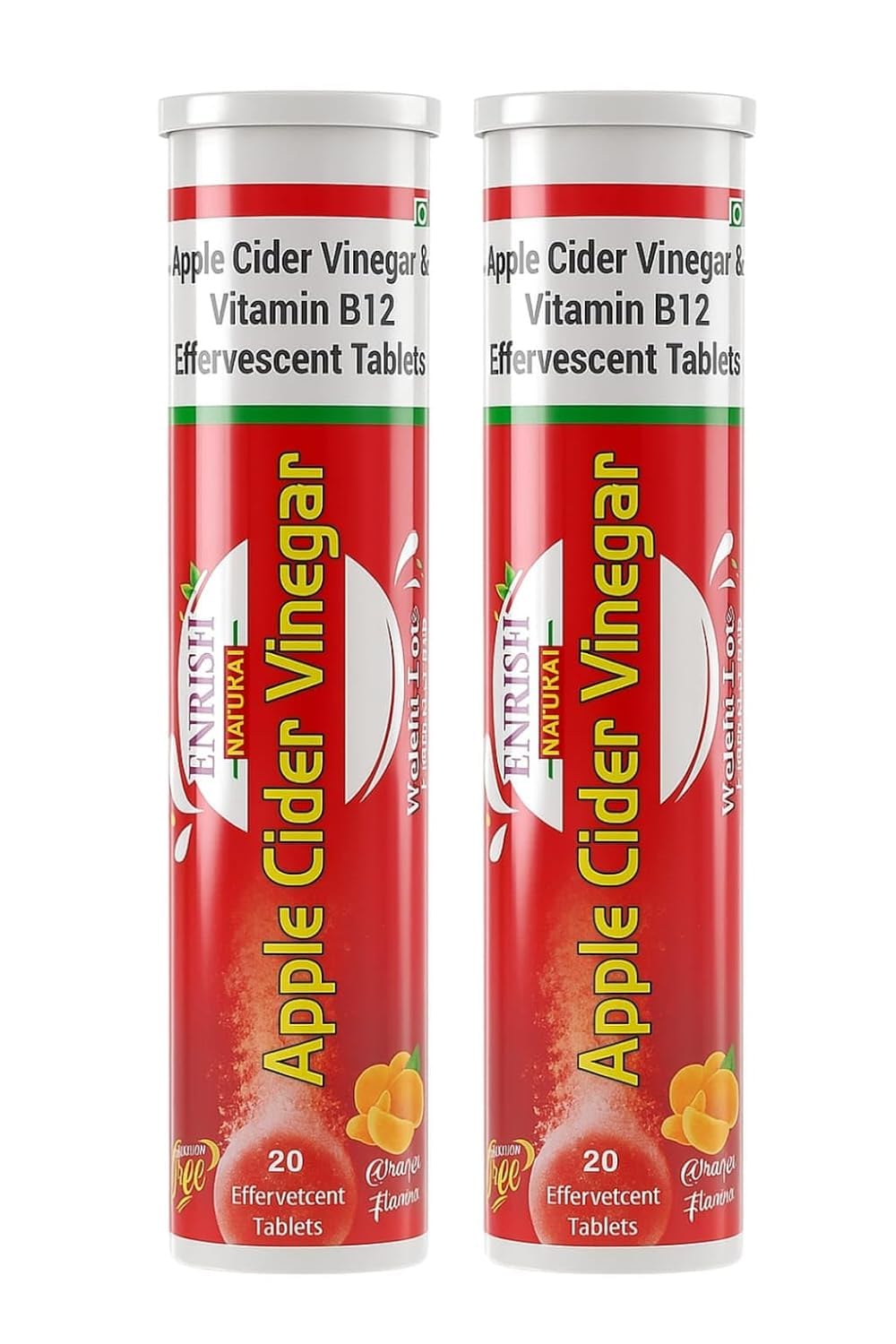 Apple Cider Vinegar Effervescent Tablets with Vitamin B12 by ENRISHI | Natural Wellness Supplement for Digestion, Detox & Energy Support | Sugar-Free Refreshing ACV Tablets | Pack for Daily Health (2PCS)