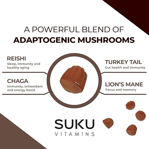 Miniatura 5 de SUKU Vitamins - Super Mushroom -Gomitas de mezcla de reishi chaga, cola de pavo y melena de leones para inmunidad - Fácil de masticar - Sin OMG, sin