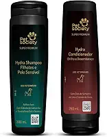 Kit Shampoo Filhotes Pele Sensivel 300ml Condicionador Brilho Desembaraço 290ml Super premium Pet Society Cães e Gatos
