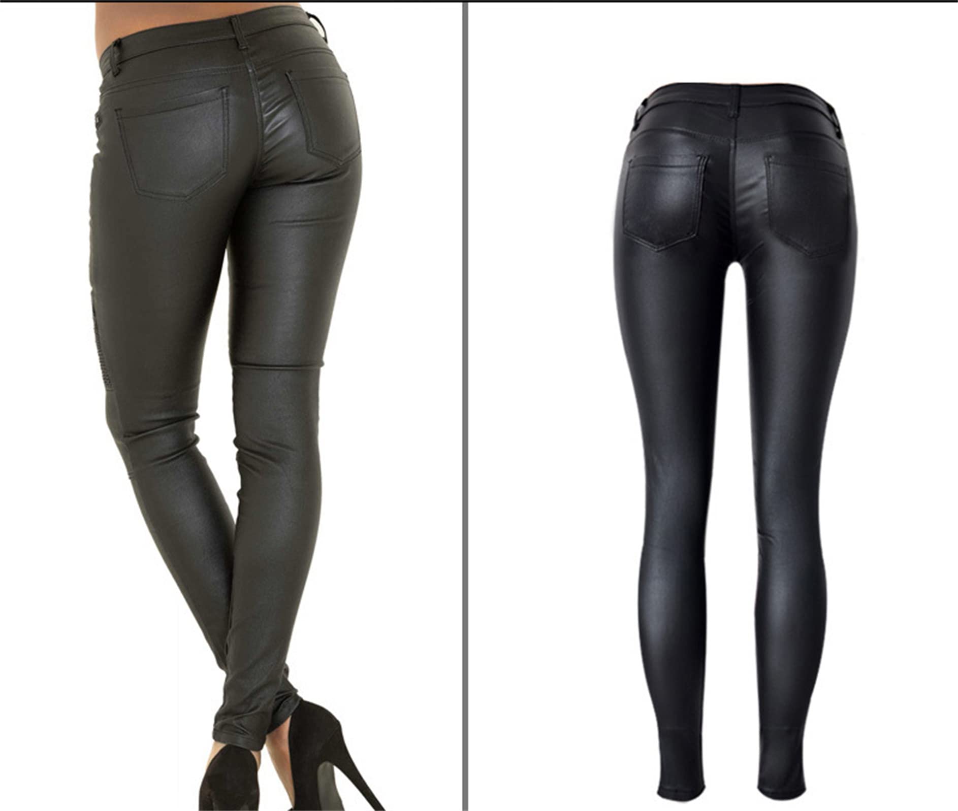 Generisch JIER Damen Lederhose Sexy Skinny Bikerhose PU Leder Look mit Reißverschluss Biker Pants Leggings Große Größe Jeanshose Denim Bleistift Hose Jeanshose